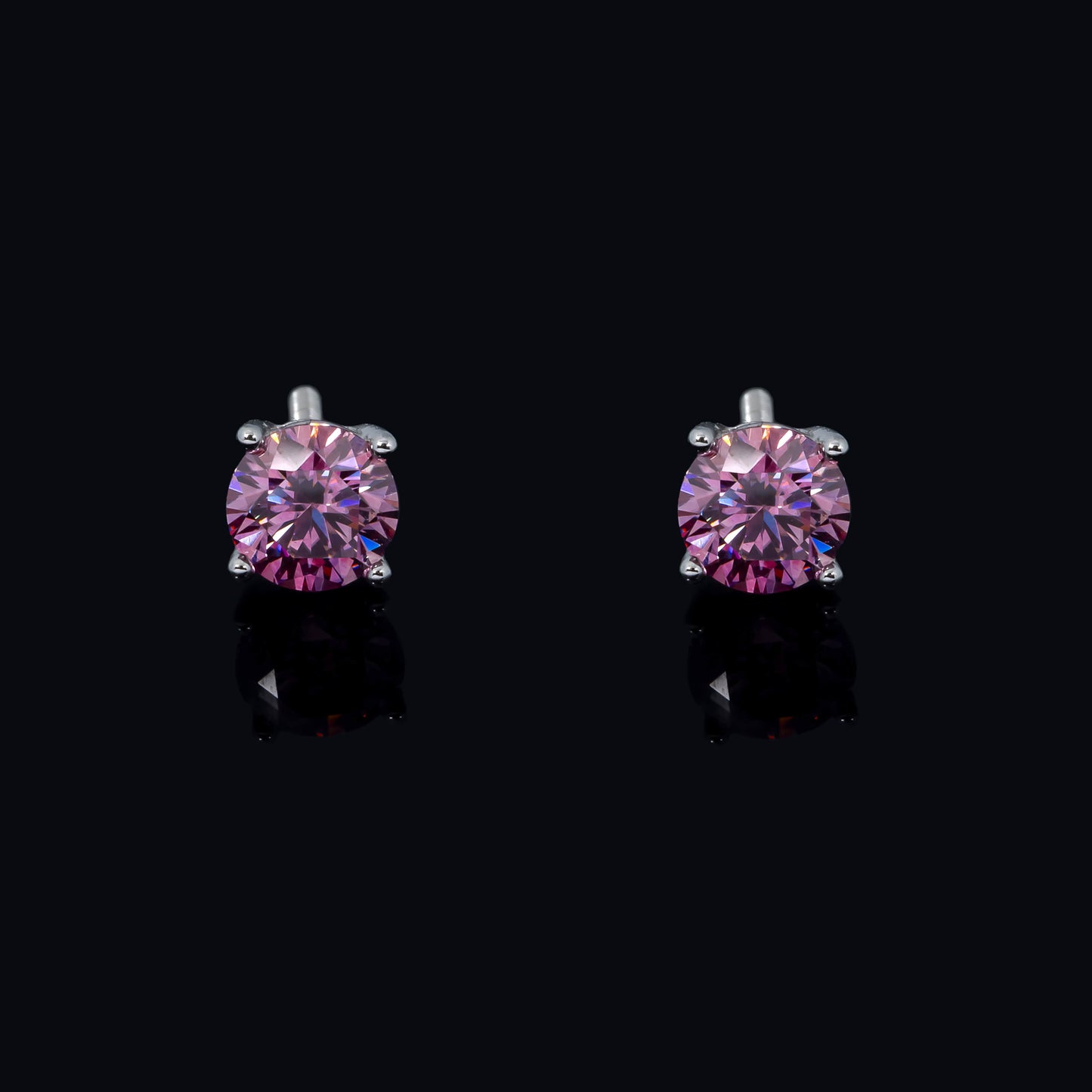 Pink VVS Moissanite 2CTW Solid 14k White Gold Screw back Womens Earrings