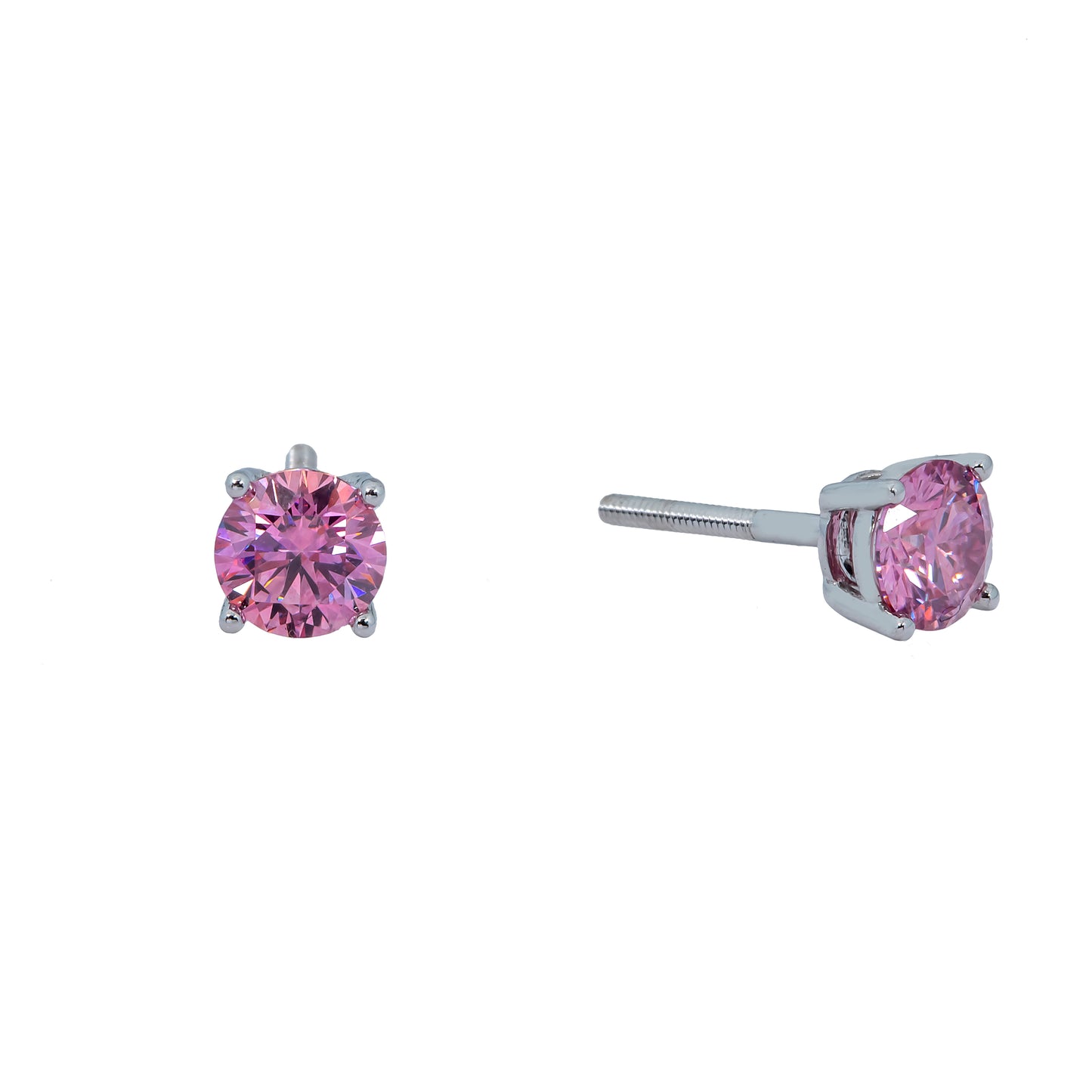 Pink VVS Moissanite 2CTW Solid 14k White Gold Screw back Womens Earrings